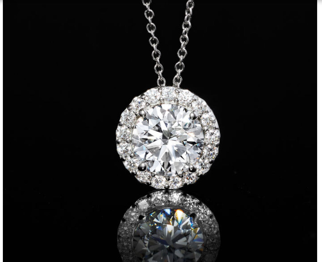 AGI Certified Lab-Grown Diamond Halo Pendant Necklace in 14kt White Gold โ 1 CTW or 2 CTW