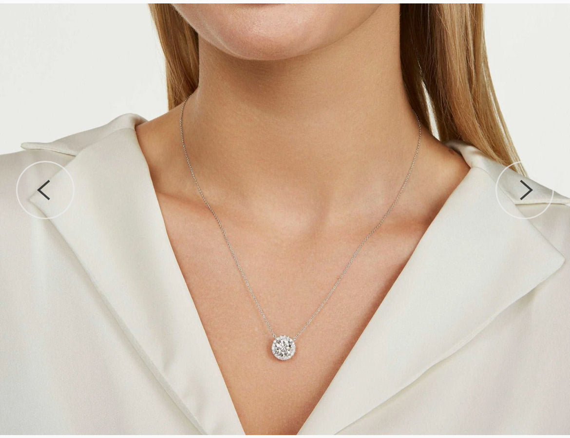 AGI Certified Lab-Grown Diamond Halo Pendant Necklace in 14kt White Gold โ 1 CTW or 2 CTW