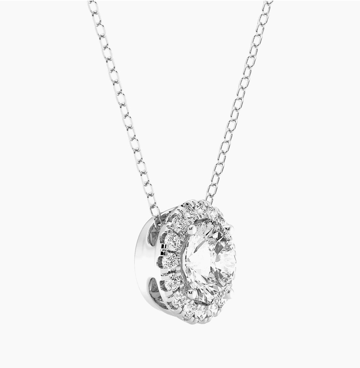 AGI Certified Lab-Grown Diamond Halo Pendant Necklace in 14kt White Gold โ 1 CTW or 2 CTW