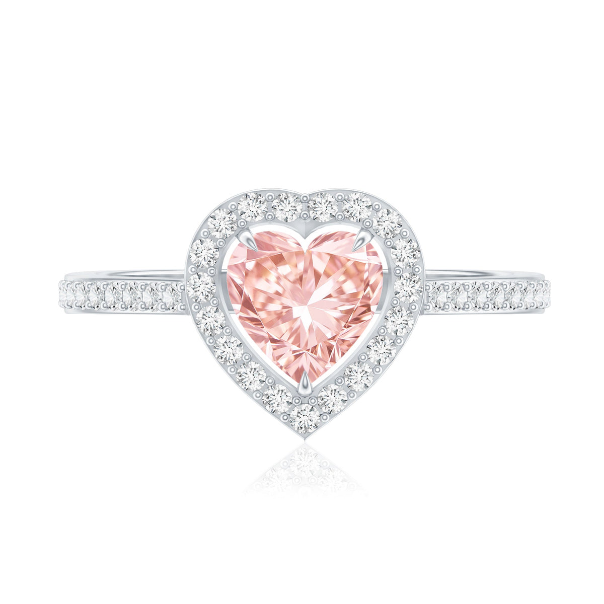 Heart Shape 1 CT Lab Grown Pink White Diamond Halo Engagement Ring IGI Certified