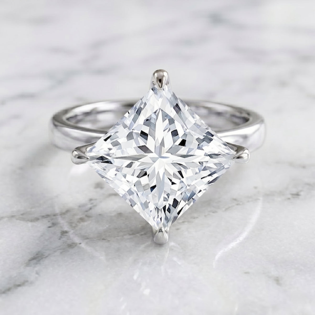 IGI Certified 4 Carat Princess Cut Lab Grown Diamond Engagement Ring
