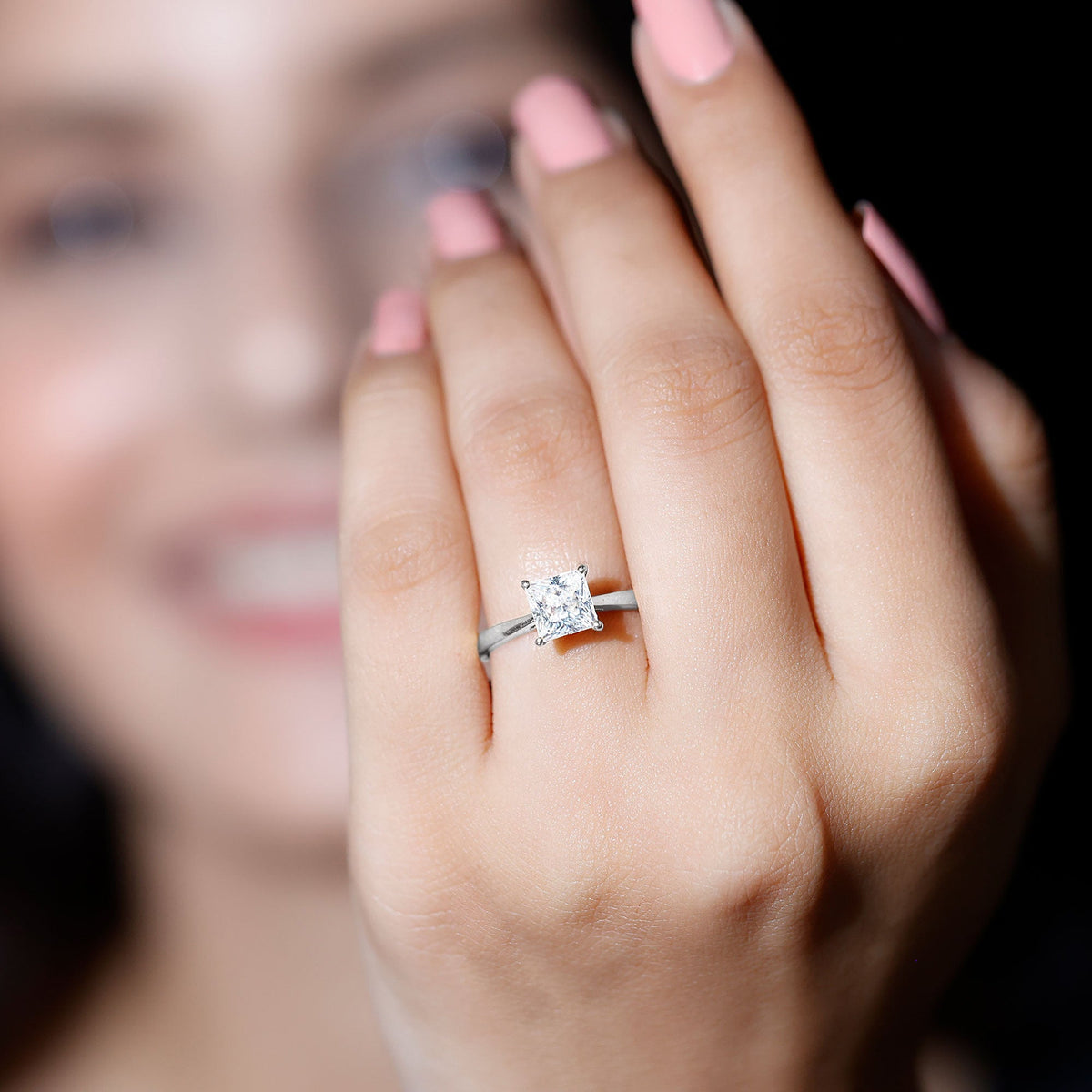Solitaire 1 Carat Princess Cut Lab Grown Diamond Engagement Ring with IGI Certificate