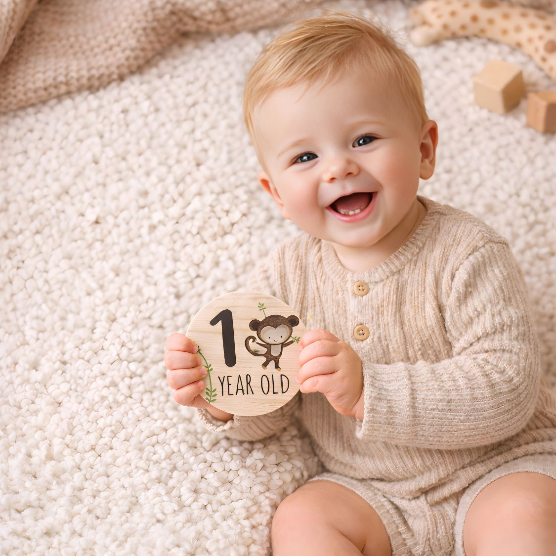 Wooden Baby Milestone Cards – Safari Theme Monthly Photo Props | Newborn to 1 Year Gift Set