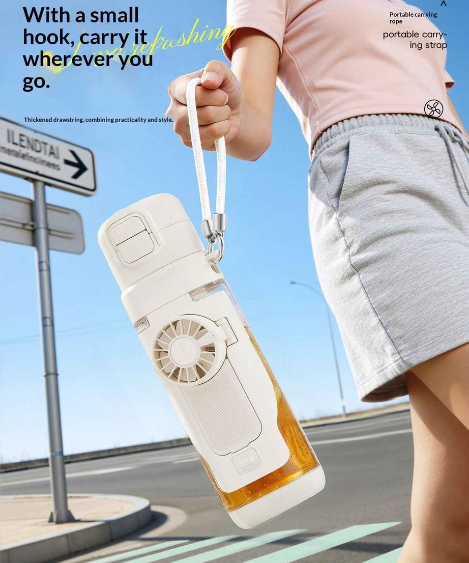 Cooling Sports Water Bottle With Dual Drinking Spouts And A Fan Cup