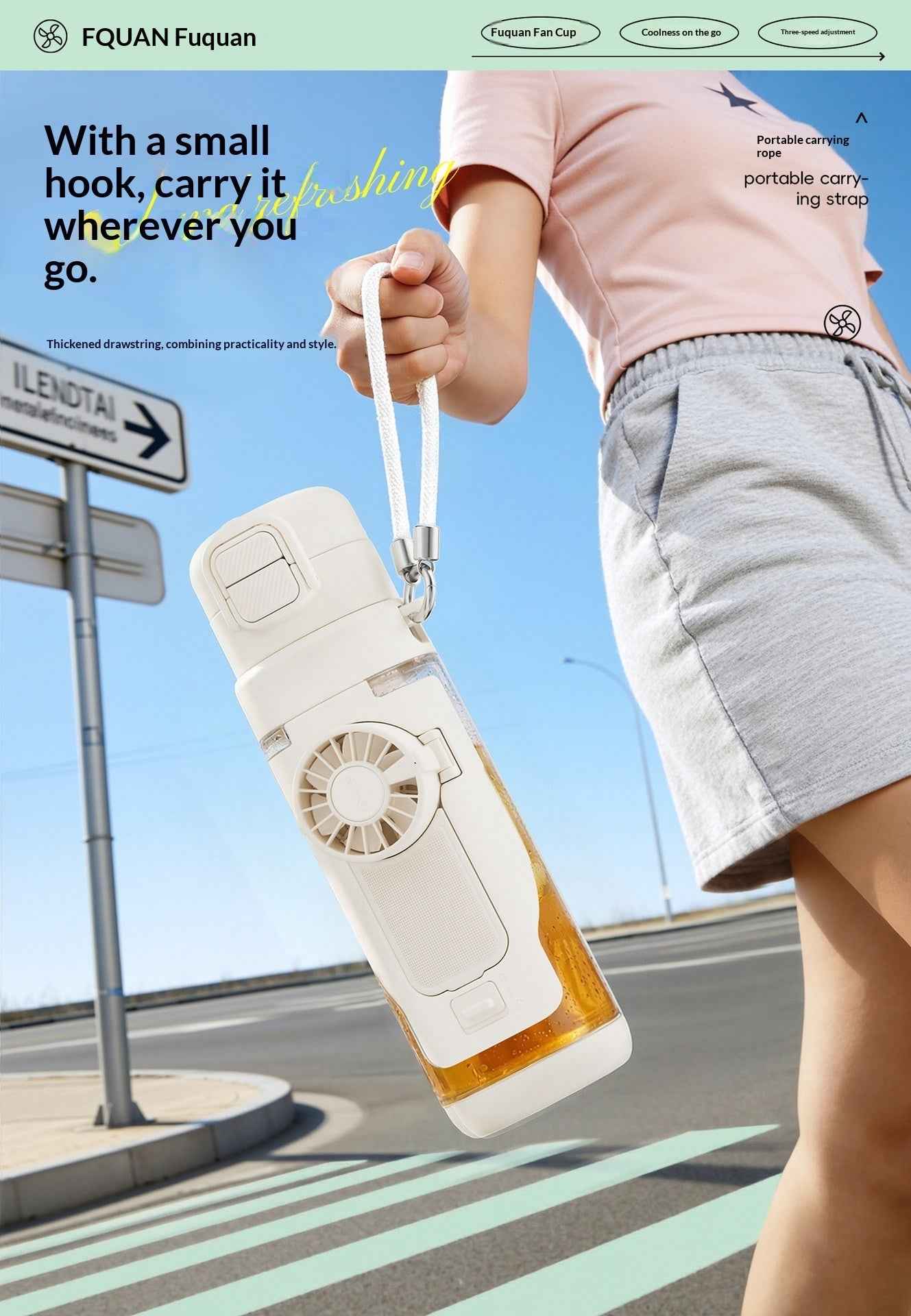 Cooling Sports Water Bottle With Dual Drinking Spouts And A Fan Cup
