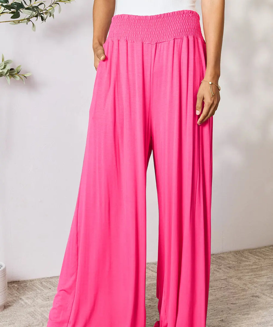 Basic Bae Full Size Smocked Wide Waistband Wide Leg Pants