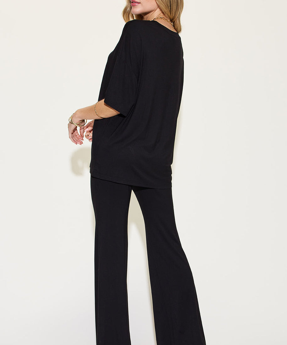 Basic Bae Full Size Bamboo Drop Shoulder T-Shirt and Flare Pants Set