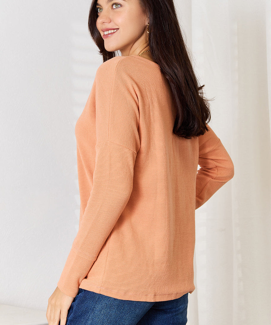 Basic Bae Half Button Long Sleeve Top