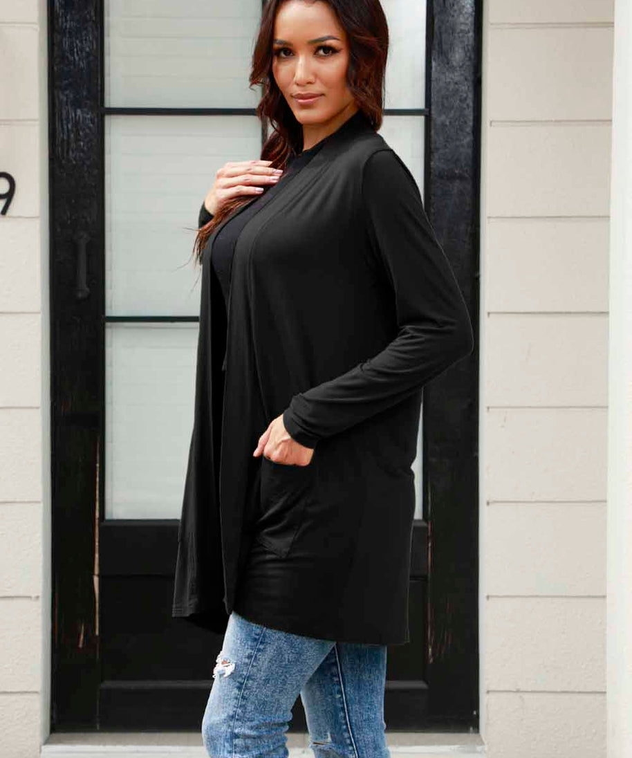 Basic Bae Full Size Open Front Long Sleeve Cardigan with Pockets