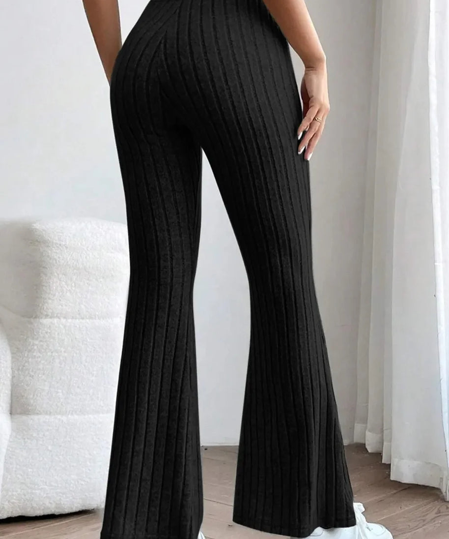 Basic Bae Full Size Ribbed High Waist Flare Pants