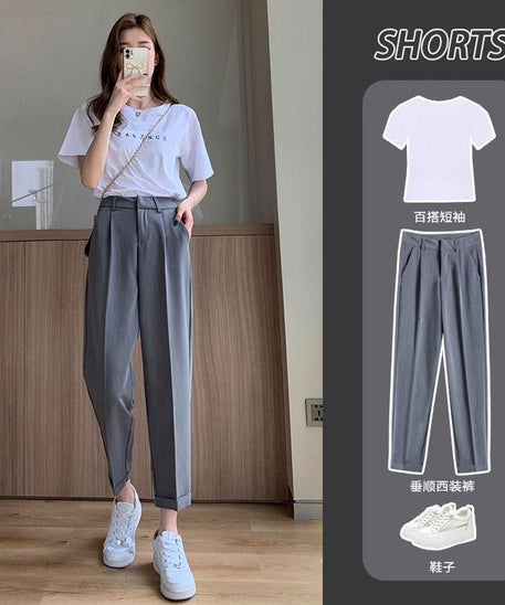High-Waisted Gray Suit Trousers for Women (Autumn Style)