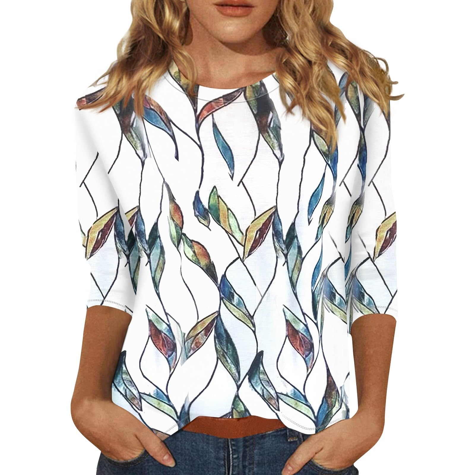 Womens Fall Fashion  Women Clothing Shirts for Dressy Casual Long Sleeve Crewneck Floral Print Graphic Tees Tops Blusas De Mujer Elegantes Summer (Blue1，3XL)