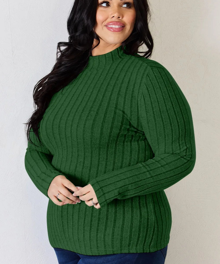 Basic Bae Full Size Ribbed Mock Neck Long Sleeve T-Shirt
