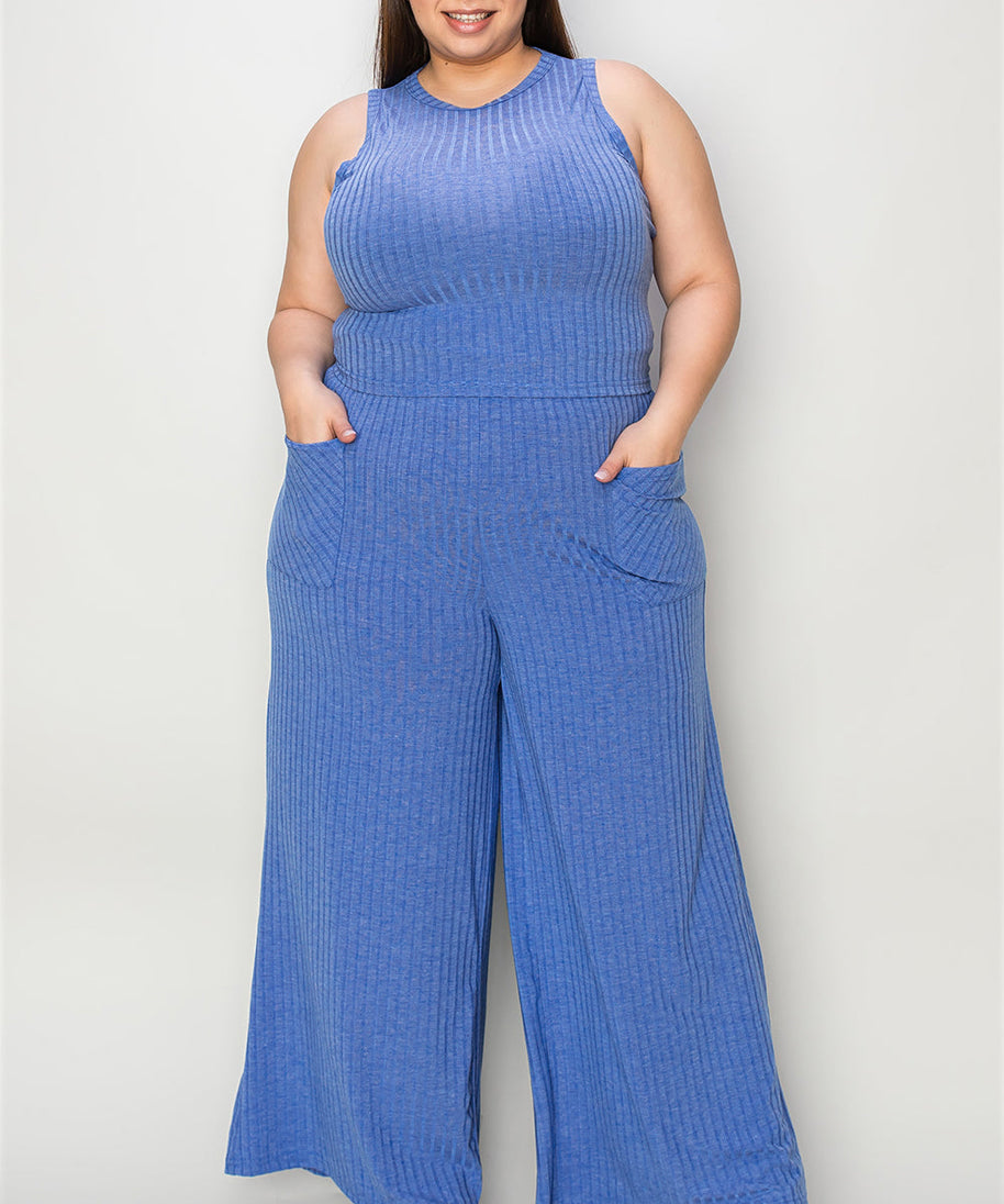 Basic Bae Full Size Ribbed Tank and Wide Leg Pants Set