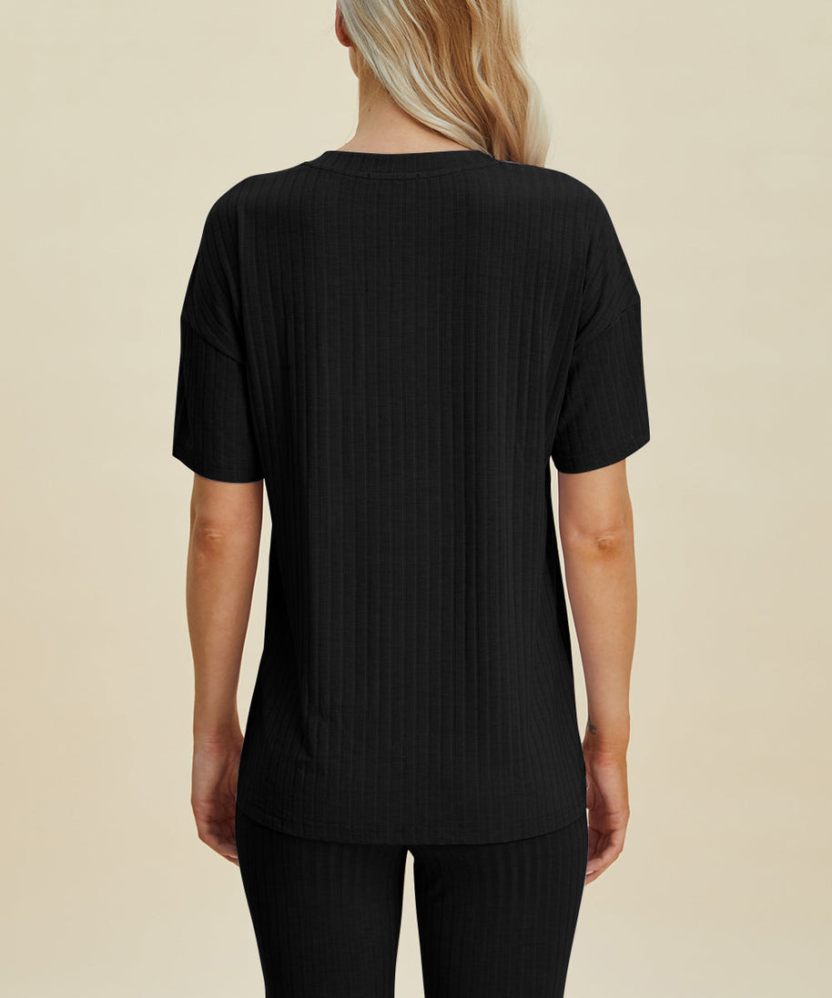Basic Bae Full Size Ribbed V-Neck Short Sleeve Top and Shorts Set