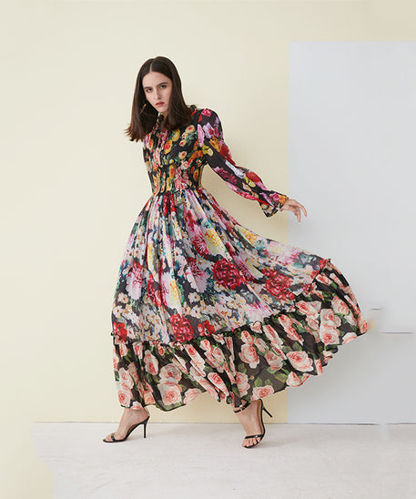 Floral Long Dress for Women - Princess Style Dress