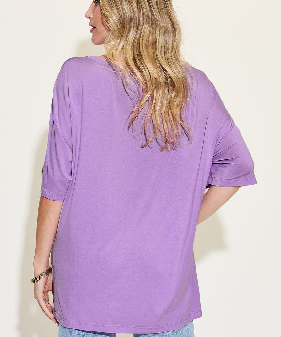 Basic Bae Full Size Bamboo V-Neck Drop Shoulder T-Shirt