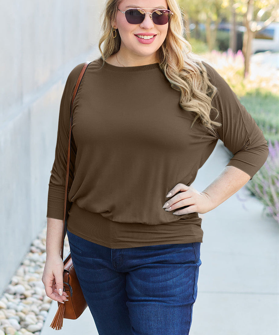 Basic Bae Full Size Round Neck Batwing Sleeve Top