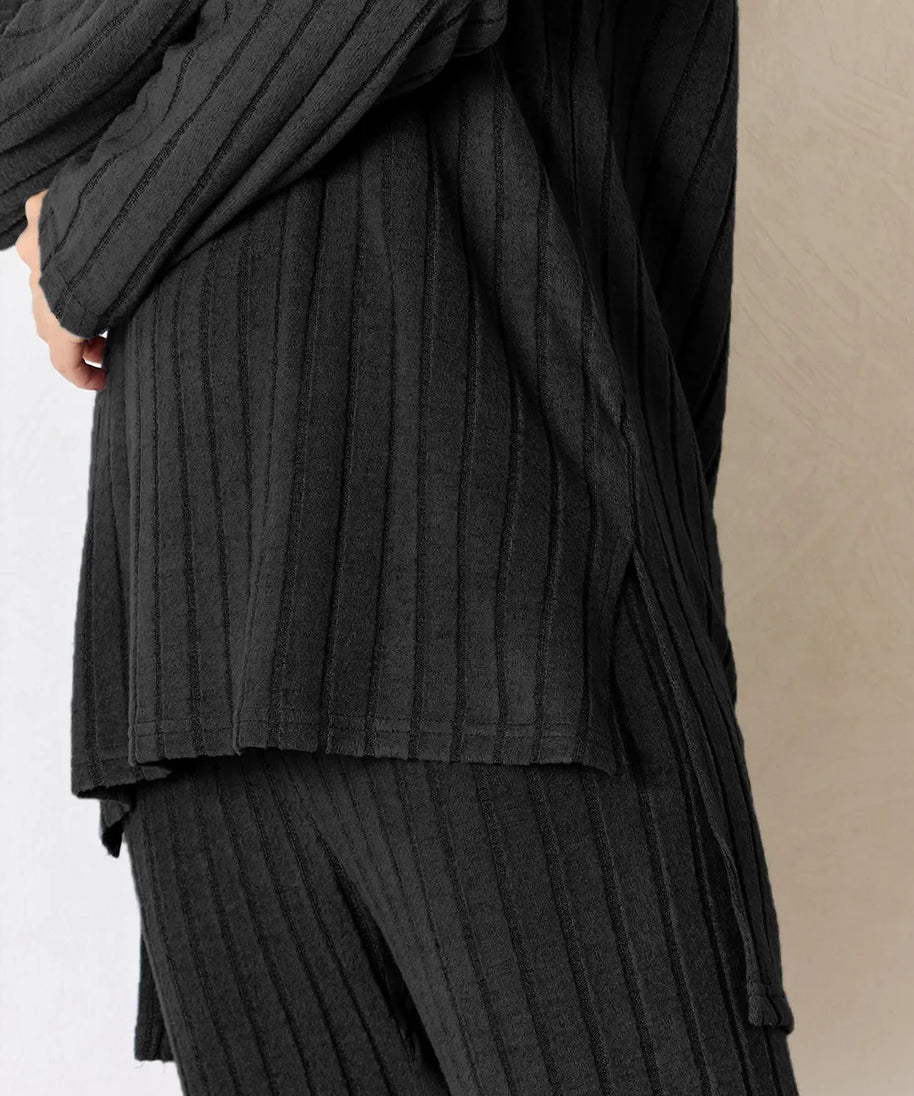 Basic Bae Full Size Ribbed Round Neck High-Low Slit Top and Pants Set