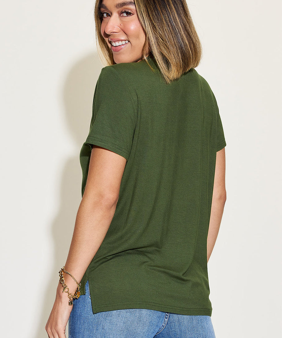 Basic Bae Full Size V-Neck High-Low T-Shirt