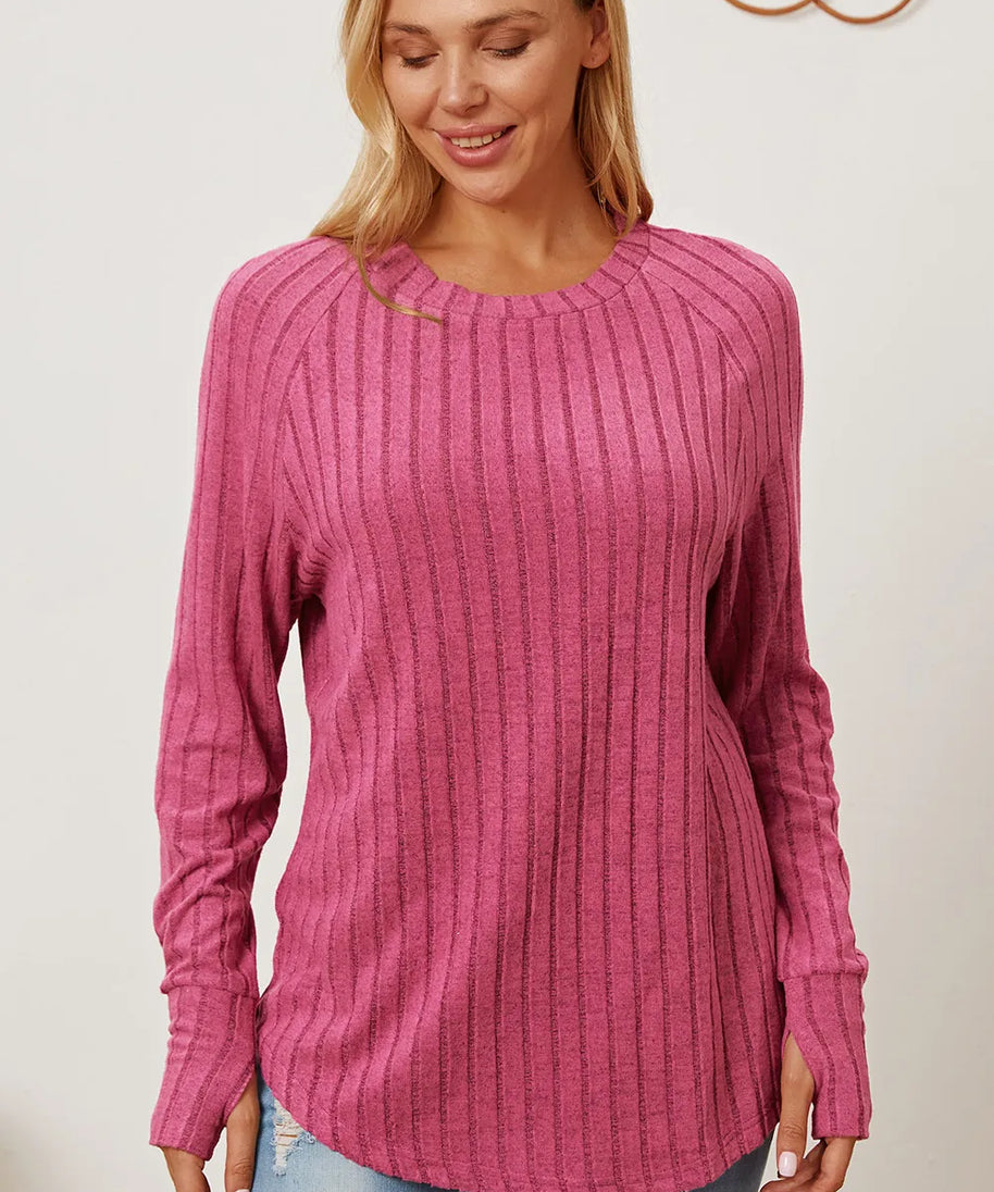 Basic Bae Full Size Ribbed Thumbhole Sleeve T-Shirt