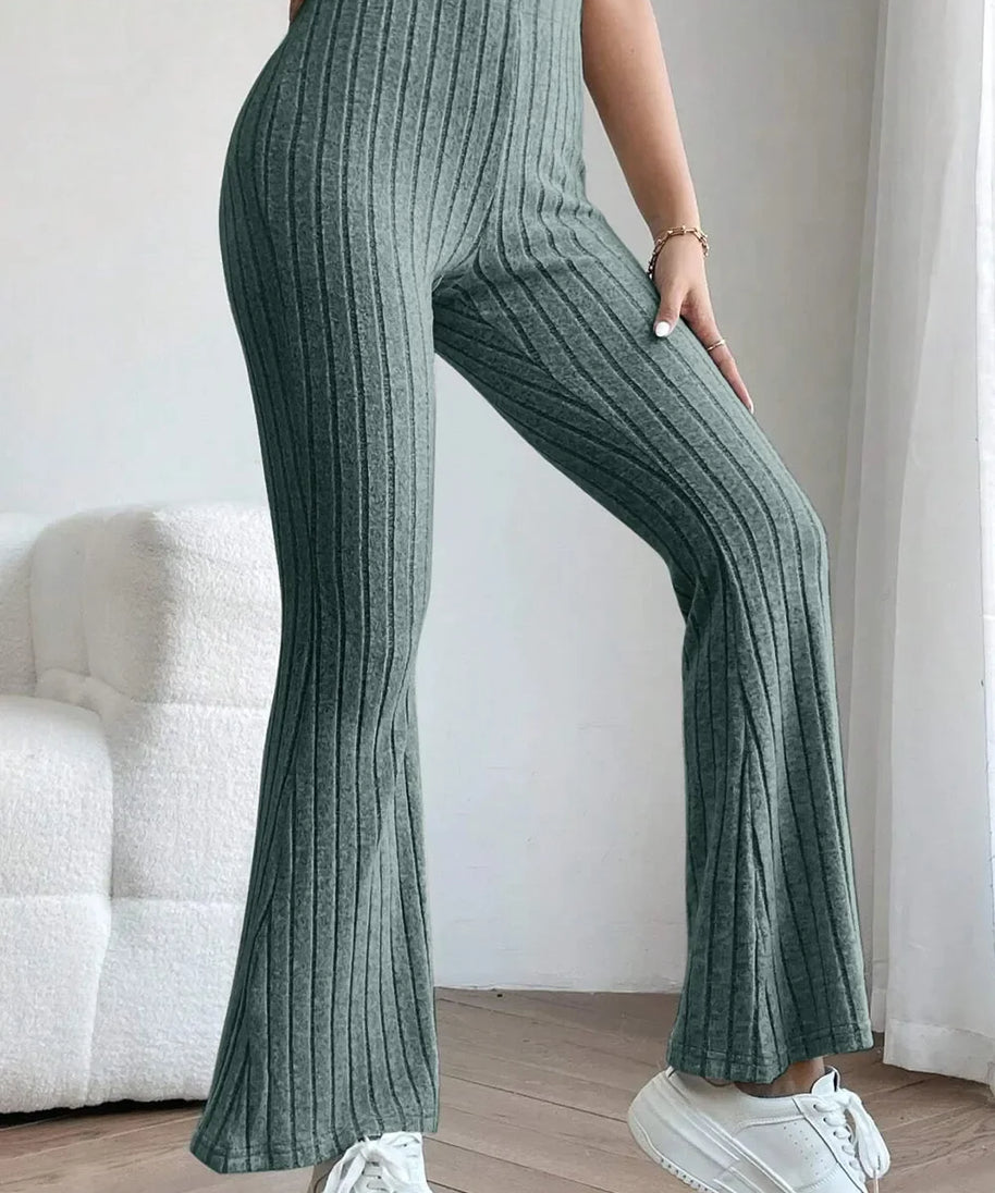 Basic Bae Full Size Ribbed High Waist Flare Pants