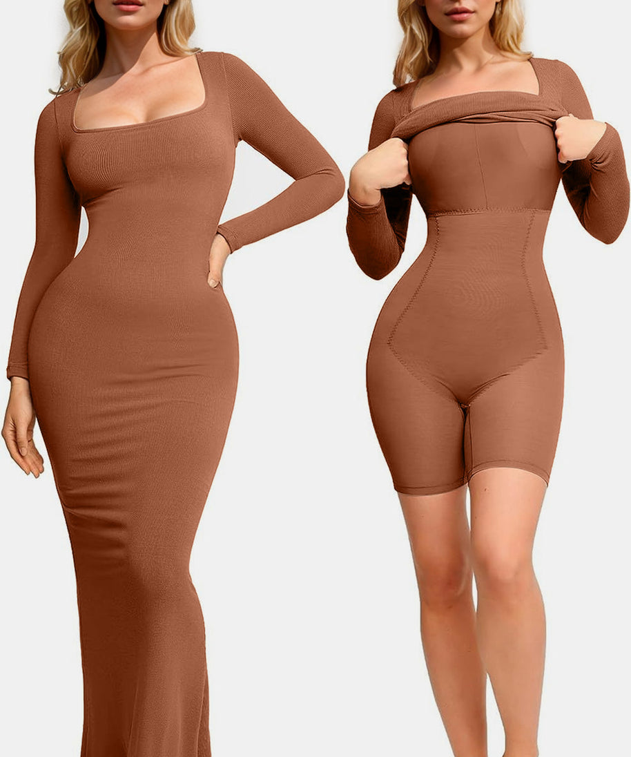 Basic Bae Built-In Shapewear Square Neck Long Sleeve Maxi Dress