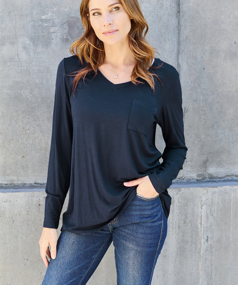 Basic Bae Full Size V-Neck Long Sleeve Top