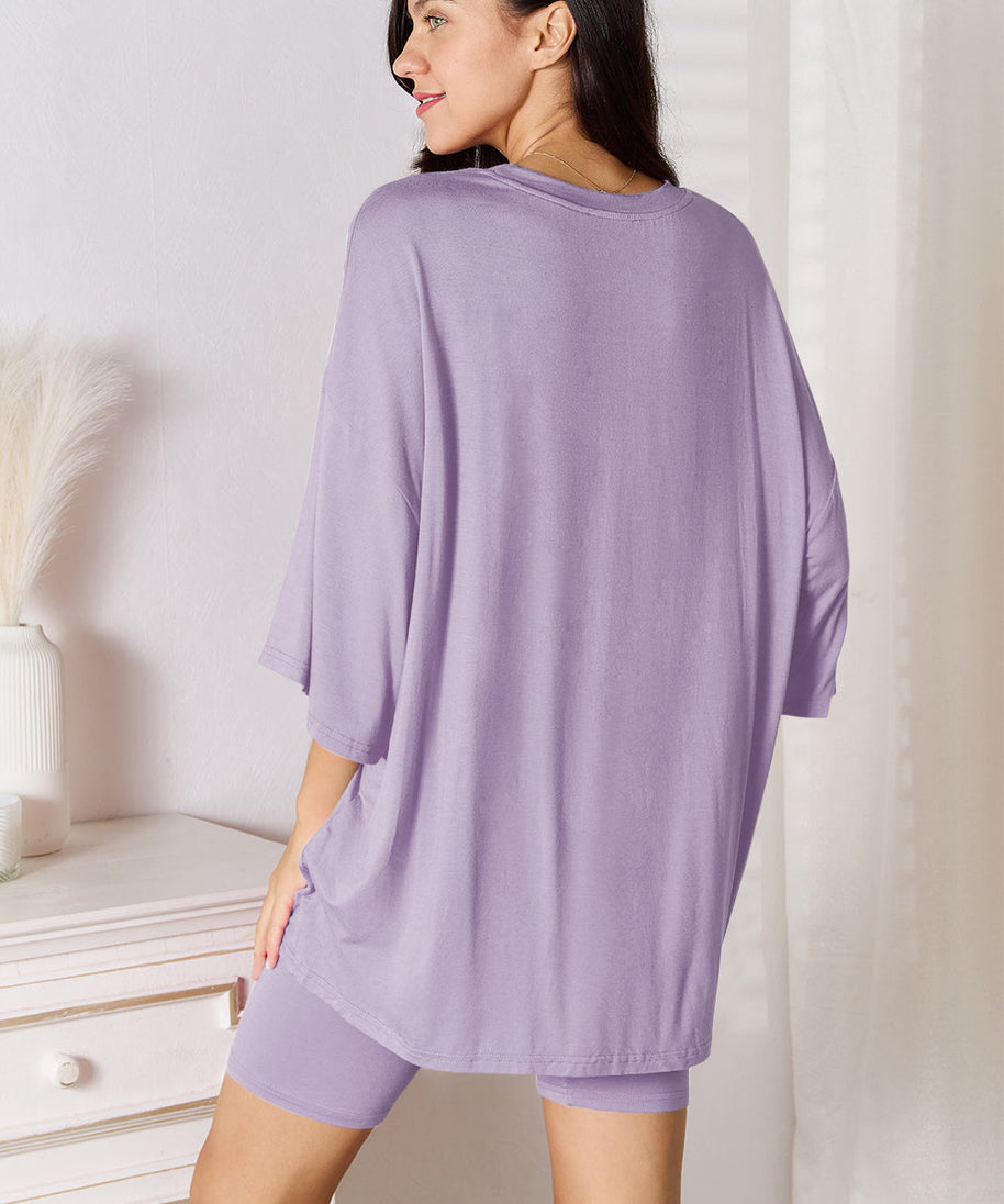 Basic Bae Full Size Soft Rayon Three-Quarter Sleeve Top and Shorts Set