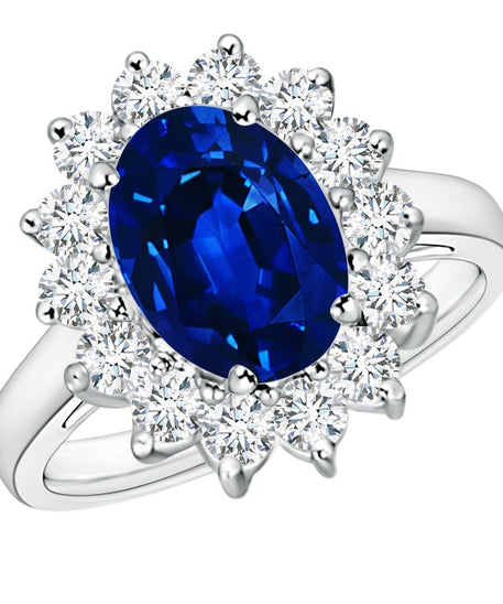 Princess Diana Inspired 3.00CTW AGI Certified G/VS Lab-Grown Sapphire and Diamond Halo Ring in 14K White Gold