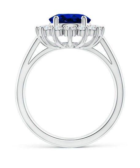 Princess Diana Inspired 3.00CTW AGI Certified G/VS Lab-Grown Sapphire and Diamond Halo Ring in 14K White Gold
