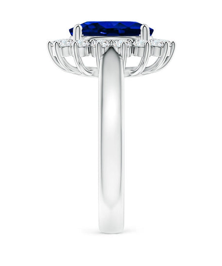 Princess Diana Inspired 3.00CTW AGI Certified G/VS Lab-Grown Sapphire and Diamond Halo Ring in 14K White Gold