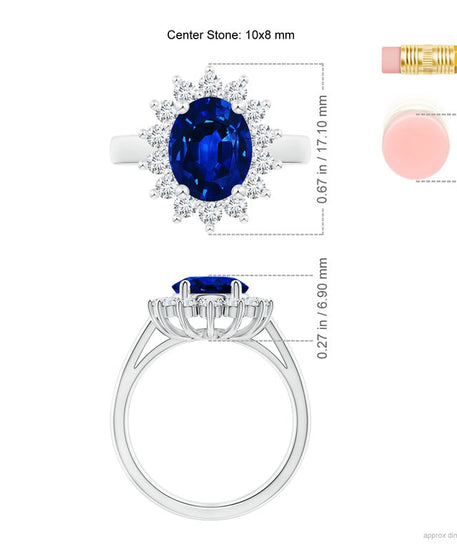 Princess Diana Inspired 3.00CTW AGI Certified G/VS Lab-Grown Sapphire and Diamond Halo Ring in 14K White Gold