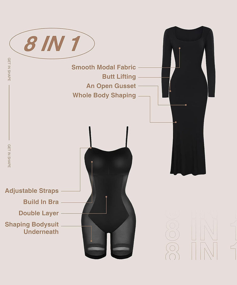 Basic Bae Built-In Shapewear Square Neck Long Sleeve Maxi Dress