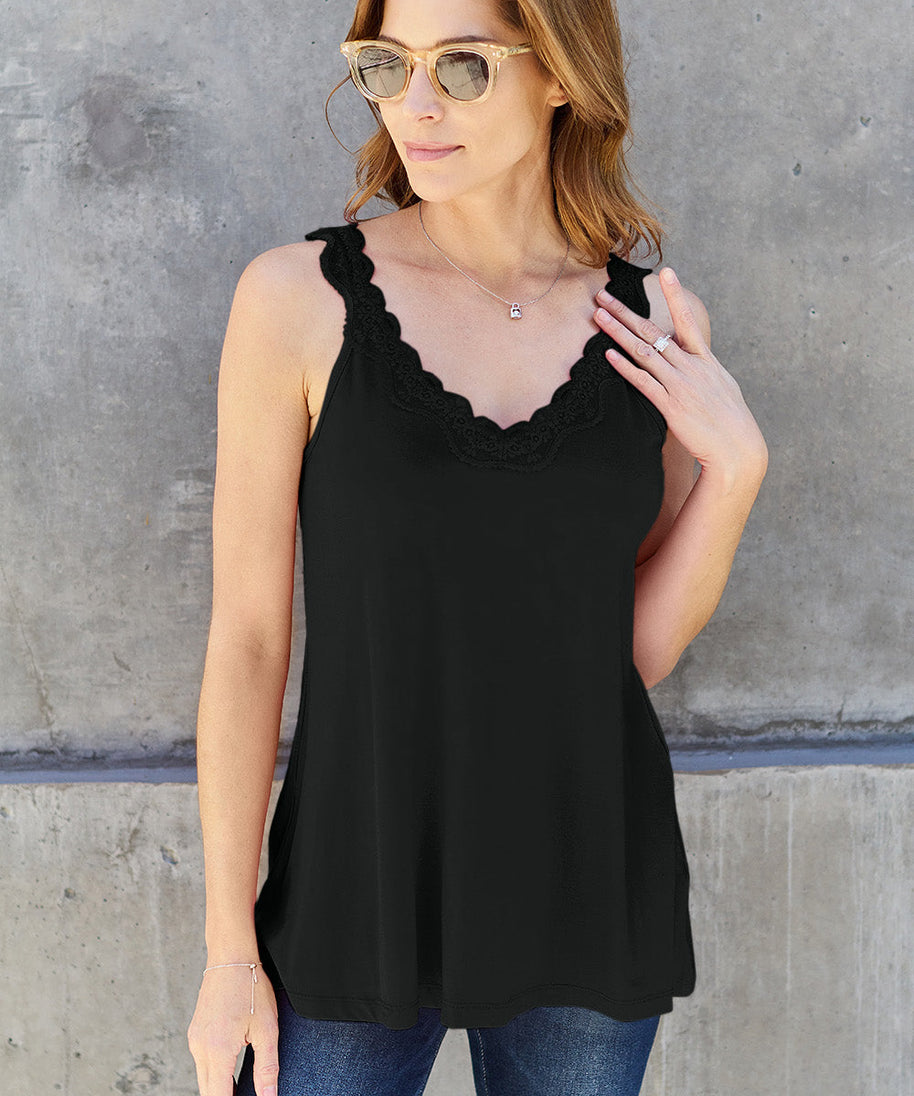 Basic Bae Full Size Lace Detail V-Neck Cutout Cami