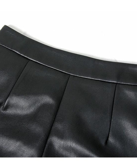 High-Waisted A-Line Loose Fit Wide-Leg Leather Pants
