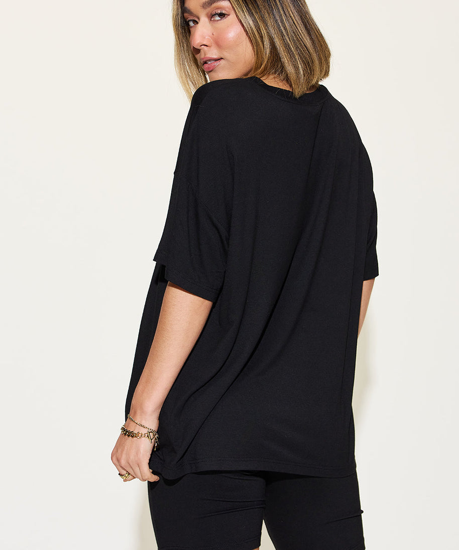 Basic Bae Full Size V-Neck Drop Shoulder T-Shirt and Shorts Set