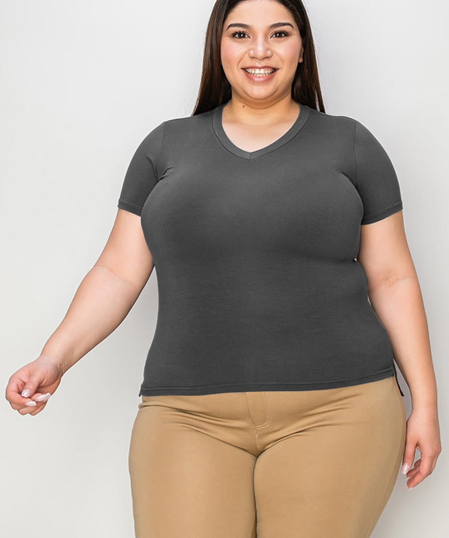 Basic Bae Full Size V-Neck High-Low T-Shirt
