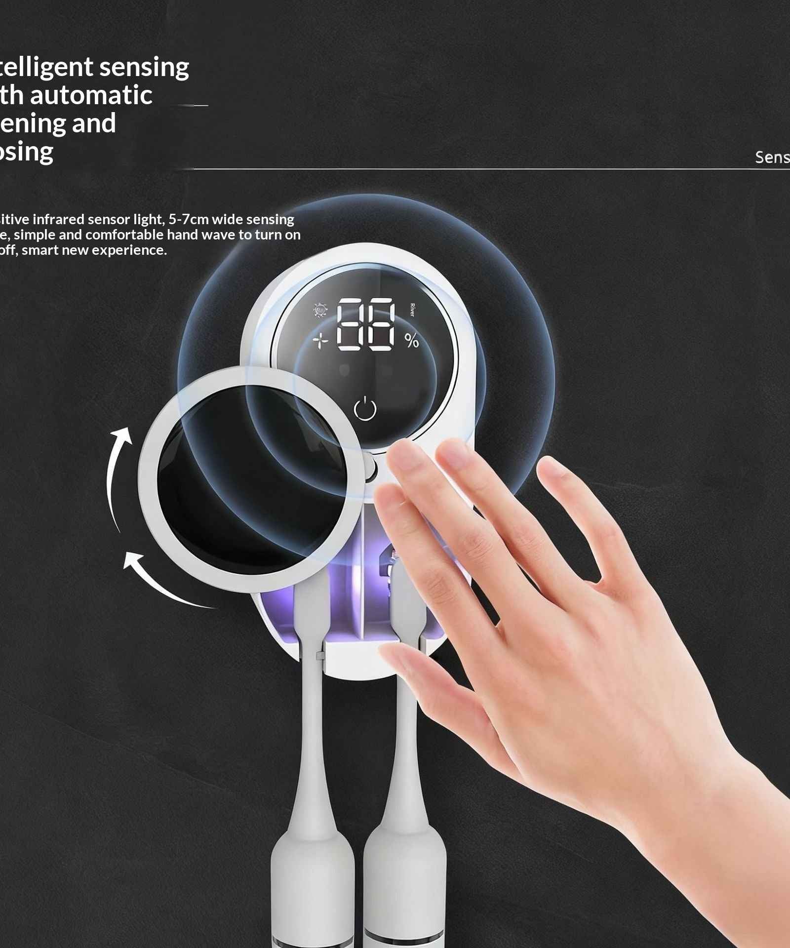 UV Sterilizing Smart Toothbrush Holder – Wall-Mounted, Digital Display & Auto Induction