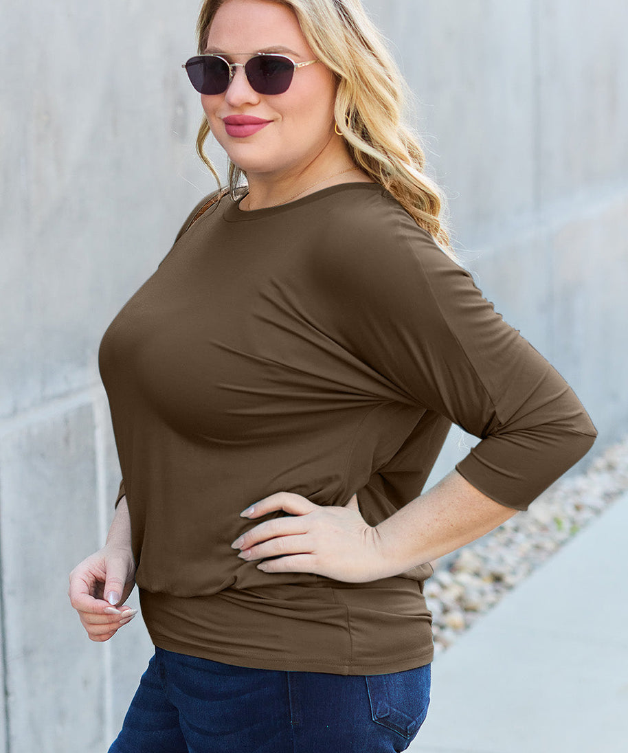 Basic Bae Full Size Round Neck Batwing Sleeve Top