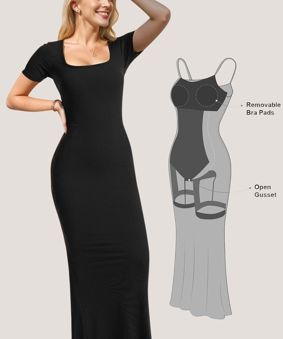 Basic Bae Built-In Shapewear Square Neck Short Sleeve Maxi Dress