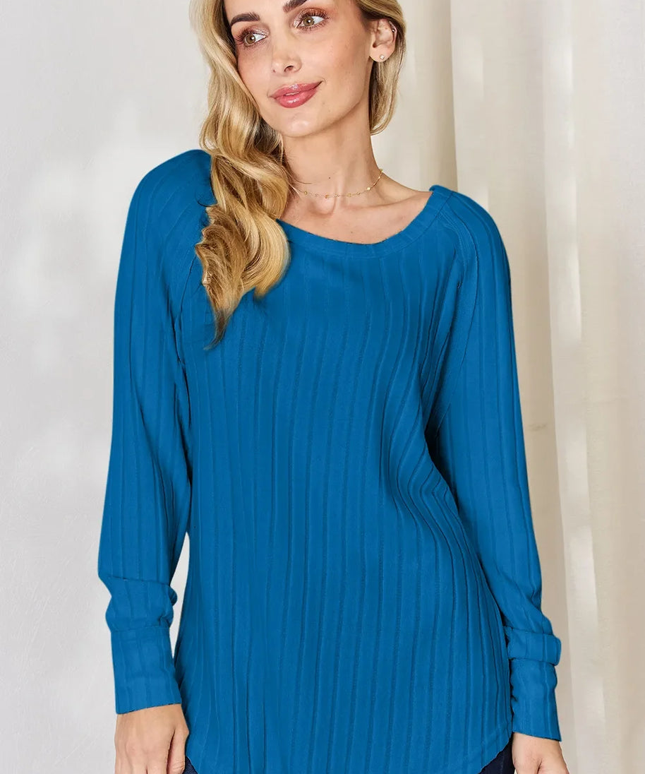 Basic Bae Full Size Ribbed Round Neck Slit T-Shirt