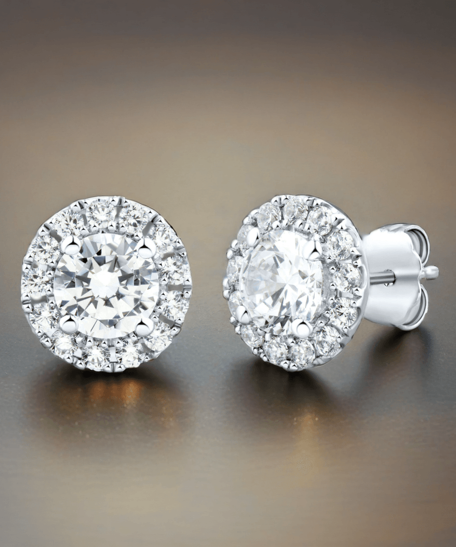 2 CTW AGI Certified Lab Grown Diamond Halo Earrings in 14K White Gold