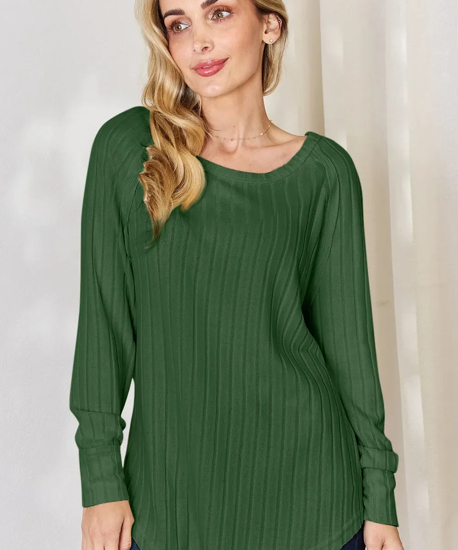 Basic Bae Full Size Ribbed Round Neck Slit T-Shirt