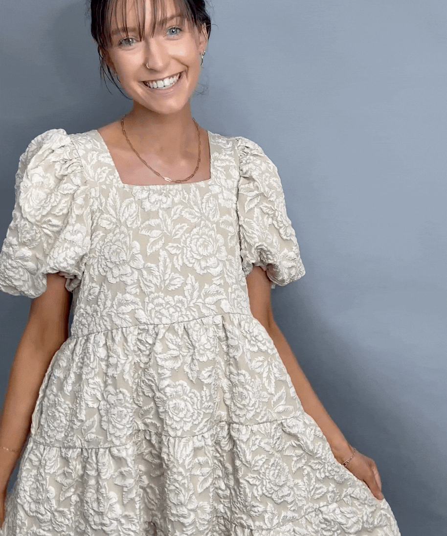 Dolly Doll Jacquard Dress, Beige