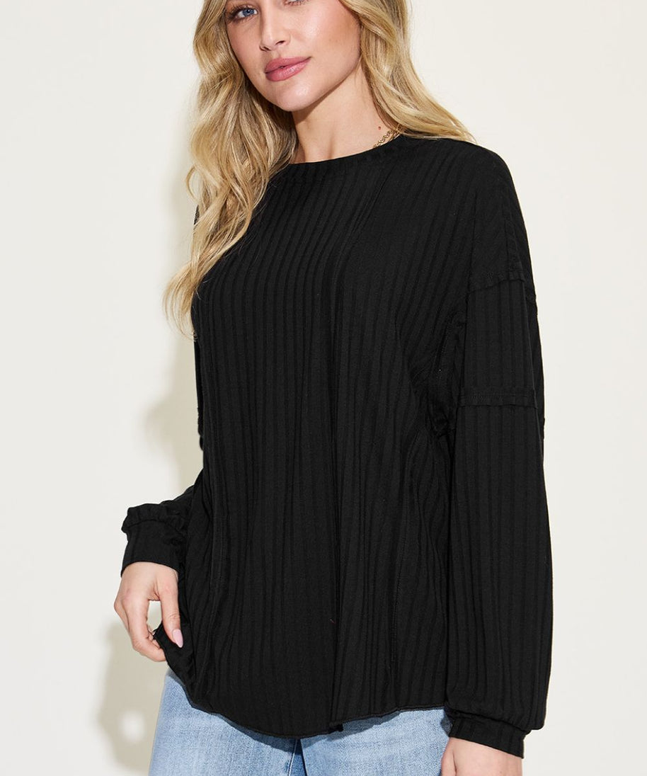 Basic Bae Full Size Ribbed Round Neck Long Sleeve T-Shirt