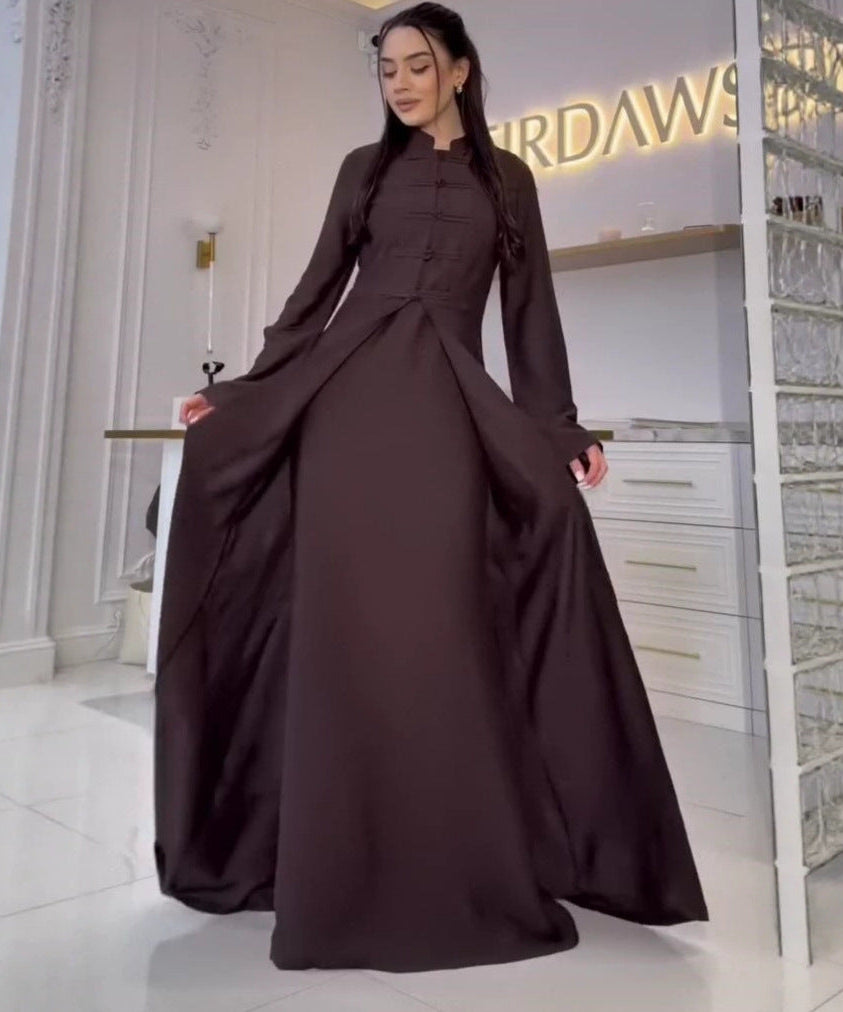 Chinese Frog Button Stand Collar Top & Wide-Leg Maxi Skirt Co-ord Set(MS483)