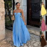 Women's Pleated Halter Dress – High Waist Sleeveless Maxi Swing Dress for Party & Evening
