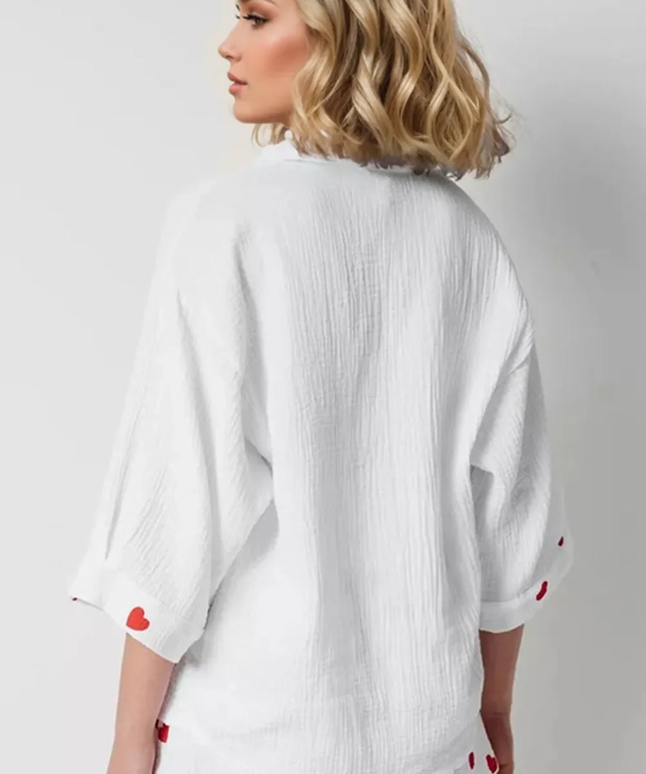 Basic Bae Heart Collared Neck Button Down Top and Shorts Set