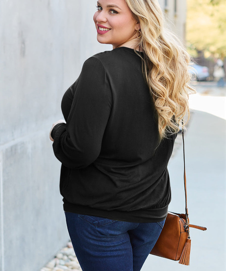 Basic Bae Full Size V-Neck Lantern Sleeve Top